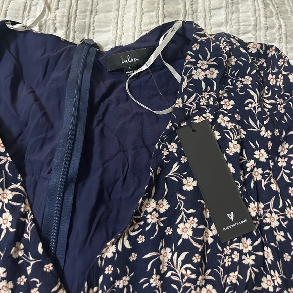 Navy Blue Floral Print Tiered Mini Dress - Picture 7 of 10